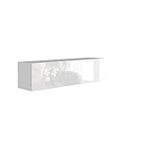 BROMARKT Premium Klapp-Hängeschrank 140x35x32 cm - Hängeschrank für Wohnzimmer, Schlafzimmer - Wandschrank Hängend - Platzsparende Hängeschränke - Hochglanz - Weiß