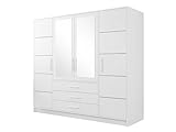 Drehtürenschrank Bado 4D, Kleiderschrank mit Spiegel, Schubladen und Spiegeltüren, Elegantes Schlafzimmer Schrank, Jugendzimmer (Weiß)