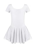 Untlet Ballettkleid Mädchen Kinder Kurarm Ballettanzug Ballett Trikot Kurzarm Body mit Chiffon Wickelrock Kinder Ballettkleidung Tanzkleid Tanzbody,Weiß,140