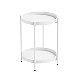 H HOMEWINS Metall Beistelltisch Rund Weiß Sofatisch mit Abnehmbare Tablette Ø40 x H50 cm Couchtisch Nachttisch für Wohnzimmer Schlafzimmer Büro