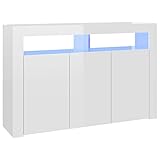 vidaXL Sideboard mit LED-Leuchten Kommode Anrichte Schrank Beistellschrank Mehrzweckschrank Standschrank Flurschrank Hochglanz-Weiß 115,5x30x75cm