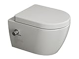 Aqua Bagno | Taharet Toilette mit Bidet-Funktion, Absenkautomatik, spülrandlos, hochwertige weiße Keramik | 51,5 cm kurz