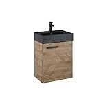 VBChome Badmöbel Set 45 cm Schwarz Matt Waschbecken mit Hängeschrank Badezimmerschrank mit Waschbecken Unterschrank Waschtisch 1-Türen Soft-Close Modern Elegant