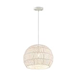 COSTWAY Retro Pendelleuchte Papier, Boho Lampe Hängend Rustikal, D43*H34cm Geflochten Hängelampe Korb, E27-Glühbirne (nicht Inkl.), Hängelampe für Schlafzimmer Wohnzimmer Esszimmer Flur Küche, Beige