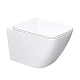Mai & Mai Spülrandloses Wc Hänge-WC Aachen308 Spülrandlose Toilette Hänge-Toilette aus Keramik mit Absenkautomatik SoftClose