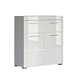 trendteam smart living - Amanda - Kommode - Weiß Hochglanz - Sideboard - (BxHxT) 73 x 79 x 31 cm - 2 Türen mit moderner Fräsung und 1 Schublade - Türanschlag links oder rechts