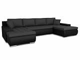 Wohnlandschaft mit Schlaffunktion Faris U-Form - Couch, Schlafsofa mit Bettkasten, Couchgranitur mit Bettfunktion, Big Sofa, Bettsofa (Schwarz + Graphit (Madryt 1100 + Inari 94))