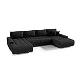 FEDVE Ecksofa mit Schlaffunktion Schwarz - Dhaka – Praktisches Schlafsofa mit Bettkasten – Gemütlich Rückenkissen Sofa mit Bettfunktion – Sofa U Form zum Salon für Viele Jahr