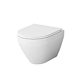 Spülrandloses WC Toilette mit Softclose Toilettensitz, Hänge-WC CSB1700SC Spirit 2.0 FlashClean aus Keramik, Wand-WC, 490mm lang, Weiß