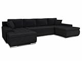 Wohnlandschaft mit Schlaffunktion Faris U-Form - Couch, Schlafsofa mit Bettkasten, Couchgranitur mit Bettfunktion, Big Sofa, Bettsofa (Schwarz (Kronos 07))