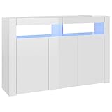 vidaXL Sideboard mit LED-Leuchten Kommode Anrichte Schrank Beistellschrank Mehrzweckschrank Standschrank Flurschrank Hochglanz-Weiß 115,5x30x75cm