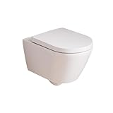 Duravit Design Wand WC MINO spülrandlos Hänge WC Set Toilette mit abnehmbaren Deckel WC sitz mit Absenkautomatik Hängetoilette WC ohne Spülrand Tiefspül-WC D-Form - WC randlos Standard-Deckel