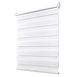 Deswell Doppelrollo Klemmfix ohne Bohren Weiß B100 x H120 cm (Stoffbreite 96cm) Rollos für Fenster ohne Bohren für Fenster mit Lichtdurchlässig & Verdunkelnd/Höhe Stufenlos Verstellbar