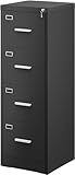 YITAHOME Aktenschrank Abschließbar mit 4 Schubladen, Metall Aktenschränke mit Cue-Karte für A4, Legal, Letter, Büroschrank Metallschrank für Home-Office, Hängeregistratur, Schwarz, 62 x 45 x 133cm