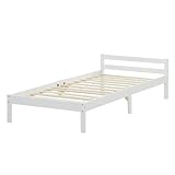 Homestyle4u 1412, Bett Holzbett 90x200 mit Lattenrost Kiefer Massiv Bettgestell Einzelbett Holz Weiß Massivholzbett