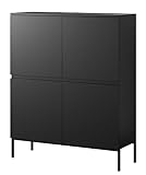 Selsey Kommode Schrank Aufbewahrungsschrank 100 cm 4 Türen 8 Fächer Schwarz Schwarze Beine Bemmi