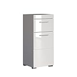 trendteam smart living - Amanda - Kommode - Weiß Hochglanz - Standschrank - (BxHxT) 37 x 79 x 31 cm - Badschrank mit 1 Tür und 1 Schublade - silberfarbene Griffe - universal einsetzbar