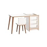 MyosHome - Kinder-Schreibtisch mit Stuhl und Schubladen, Kinderschreibtisch mit Aufbewahrungsfächern, Spieltisch für Kinder, Kindermöbel in Weiß und Holz, 90 x 42 x 51 cm. Soho