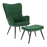 WOLTU Relaxsessel Lehnstühle Vintage Retro Sessel Polstersessel mit Hocker Fernsehsessel Ohrensessel Cordsamt Grün SKS28gn