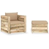 HEFZGDB 2-TLG. Garten-Lounge-Set mit Kissen Grün Imprägniertes Holz Gartenstühle Gartenmöbel Set Gartentisch Geeignet für Terrasse, Garten, Pool.