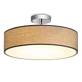 Zedelmaier Deckenleuchte Stoff Rund 38cm Taupe Stoffschirm E27x2 max.40W Deckenlampe Wohnzimmer Schlafzimmer Küche Flur Kinderzimmer Lampe Decke Lampenschirm Modern(Taupe+Silber,Ø38x18cm)