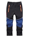 Echinodon Kinder Softshellhose Gefüttert Hose Wasserabweisend Winddicht Atmungsaktiv Jungen Mädchen Outdoor Wandern Freizeit Hose Herbst Winter Schwarz/Blau M