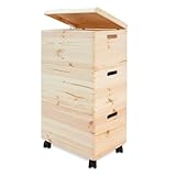 PINUS - Spielzeugkiste Holz mit Deckel 3-in-1, Spielzeug Aufbewahrung Standard, 39x30x74 cm, Aufbewahrungsbox Kinderzimmer auf Rädern, Spielkisten Aufbewahrung Kinder, Holztruhe Kinderzimmer