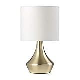 ONLI Tischlampe Gold aus satiniertem Metall und Lampenschirm aus weißem Stoff 6 W