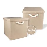 Storanda | 2er Set Aufbewahrungsbox mit Deckel | Kordel Griffband | Stabile & Faltbare Boxen | Regalboxen für Würfelregal Kallax | Ideal für Zuhause & Kinderzimmer | 30x30x30 cm | Natur