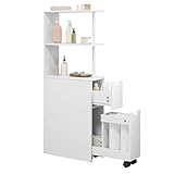 EUGAD Nischenschrank Badezimmer, mit Schublade auf Rollen, offenen Ablagen, Badschrank Badezimmerschrank schmal, Seitenschrank Küchenschrank Mehrzweckschrank, Weiß, 19x113x45 cm (BxHxT)