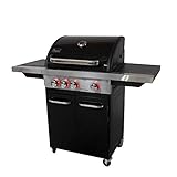 ACTIVA 3 Brenner Gasgrill 'Black Star 400' Grillwagen mit 800 Grad Infrarot Seitenbrenner, Gussrost, Deckelthermometer und zusätzlicher Ablage