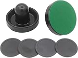 Air Hockey Pushers, 2 Stück 60mm Air Hockey Tisch Filzschieber mit 4 Stück Roten Pucks für Tabellen Spiel（Schwarz）