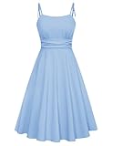 Belle Poque Kleid Damen Elegant Blaues Kleid Sommer Ausgestellte A-Linie Langes Kleid zum Ausgehen Hellblau BP0928-01 XL