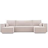 GREKPOL Ecksofa Paris U Cord Stoff Poso Couch Sofa mit Schlaffunktion und Bettkasten Schlafsofa Polsterecke Couchgarnitur Ecke Bettcouch Big Couch (Beige Poso 100)