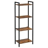 VASAGLE Regal, Bücherregal, Standregal, DVD-Regal, mit 4 Ebenen, Büroregal, offene Ablagen, für Büro, Wohnzimmer, Schlafzimmer, Küche, 24 x 40 x 107 cm, vintagebraun-schwarz LLS099B01