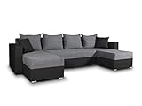 Sofnet Wohnlandschaft mit Schlaffunktion Beno - U-Form Couch, Ecksofa, Couchgranitur mit Bettfunktion, Polsterecke, Big Sofa, Polstergarnitur (Schwarz + Dunkelgrau (Cayenne 1114 + Enjoy 23))