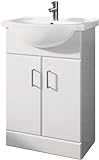 INOBA home Waschtisch mit Unterschrank 55 cm Weiß Hochglanz Waschtischunterschrank Badezimmerschrank Waschbecken mit Unterschrank für Badezimmer