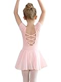 tanzdunsje Ballettkleidung Mädchen Damen-Kinder Ballettkleid Baumwolle,Balletttrikot Tanzkleid Tanzbody Kurzarm,Ballettrock mädchen mit Chiffon Tütü, Größe 110-170