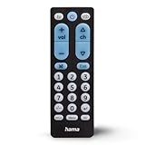 Hama Universalfernbedienung TV, für 2 Geräte, große Tasten (Infrarot, lernfähig, leuchtende Tasten, vorprogrammiert, ideal z.B. für TV, Videorekorder, Receiver, 10m Reichweite) schwarz