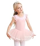 Mädchen Ballettkleidung Ballettkleid Baumwolle Tanzkleid Tutu Ballett Tütü Kinder Balletttrikot mit Rock Ballerina Kleid Rosa 3-4 Jahre
