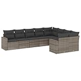 QJBSAVVA Eckbank Balkon Lounge Gartenmöbel Set Terrassenmöbel Set Garden Furniture Sets - 9-TLG. Garten-Sofagarnitur mit Kissen Grau Poly Rattan für Terrasse Party Balkon Garten