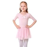 Bezioner Ballettkleidung Mädchen Tanzkleid Kinder Baumwolle Balletttrikot Ballettkleid mit Rock Tütü Rosa 110