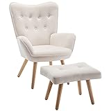 HollyHOME Sessel mit Hocker Sessel Wohnzimmer Relaxsessel, Polsterstuhl Samtstoff Lesesessel Ohrensessel Lounge Sessel Armlehnensessel, Beige