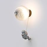 Creative Planet Wandleuchte, goldene Metallwandleuchte mit kugelförmigem Schirm, Kinderzimmerbeleuchtung, Wandleuchten mit Astronauten-Dekorationsset, E14-Fassung, moderne, einfache Wandleuchten