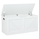 Timberer 100.1 cm Storage Chest Wooden Storage Bench Large Storage Trunk with 2 Safety Hinges, Entryway Shoes Bench for Living Room, Bedroom, White
