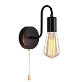 ANKBOY Wandlampe Innen mit Schalter Wandleuchte E27 Lampe mit Zugschalter Retro Schlafzimmer Wandspot Schwarz Industrial Metall Vintage Leselapme Wand für Café Loft Restaurant, Ohne Lichtquelle