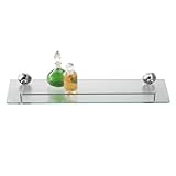 axentia Wandablage aus Glas mit verchromter Fassung als Badregal - Wandregal Bad & WC - Badablage für Spiegel & Waschbecken - Glasregal 50 cm - Badezimmer-Regal mit Reling aus Chrom & Glasablage klar