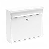 Wiltec Briefkasten V13 weiß 360 x 105 x 315 mm, Wandbriefkasten mit Schloss und Klappe, Postkasten aus Stahl pulverbeschichtet