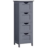 VASAGLE Badezimmerschrank, Badschrank, Beistellschrank mit 4 Schubladen, 30 x 30 x 82 cm, für Badezimmer, Wohnzimmer, Esszimmer, Küche, modern, grau LHC040G01