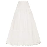 Linghe 50er Langer Petticoat gekräuselte Krinoline Vintage Hochzeit Braut Petticoat für Brautkleider Unterrock Rockabilly Tutu Rock (Weiß, M)